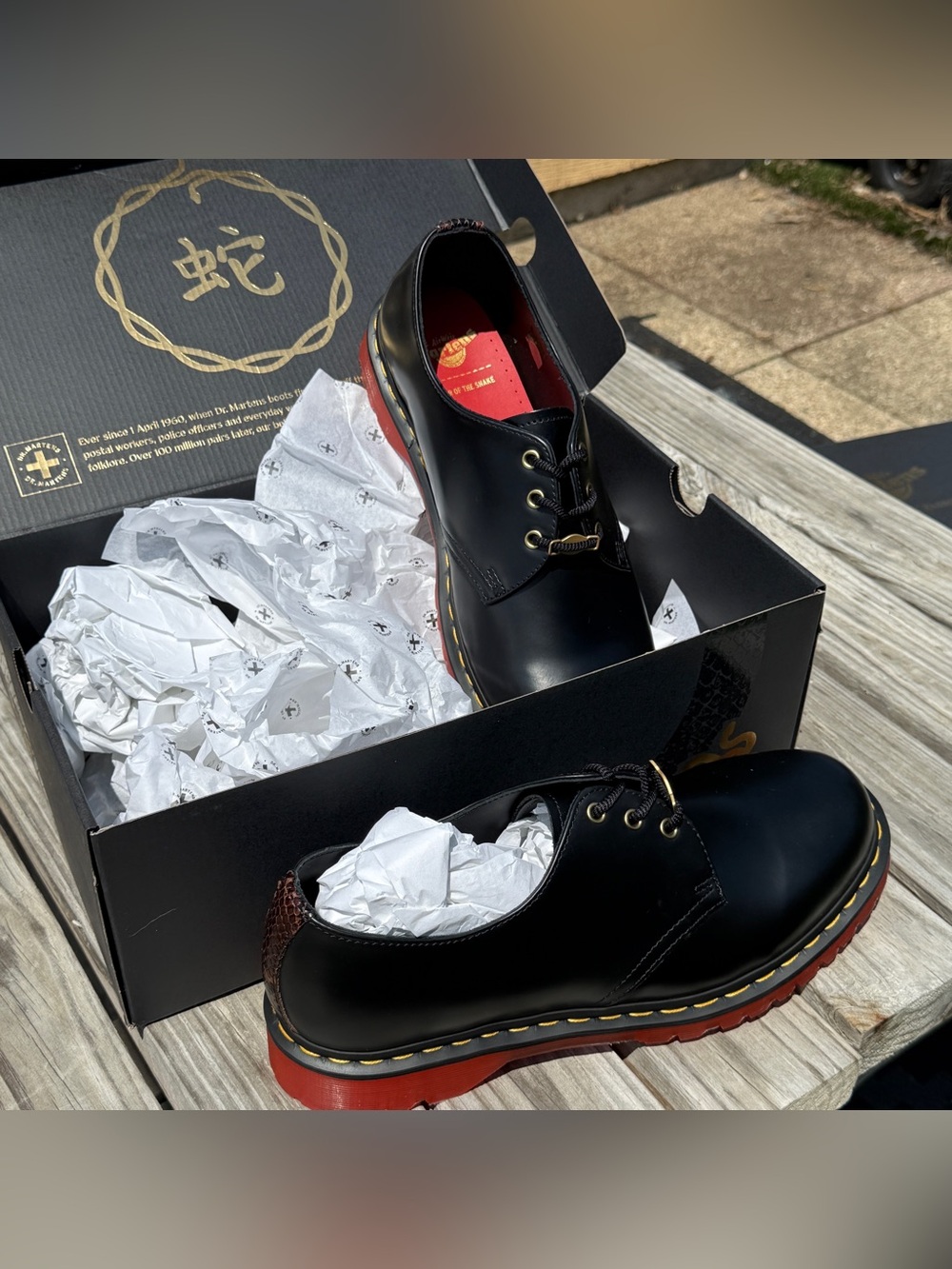 Dr. Martens 1461 Year of the Snake - Black Leather 3-Eye Oxfords with Red Sole